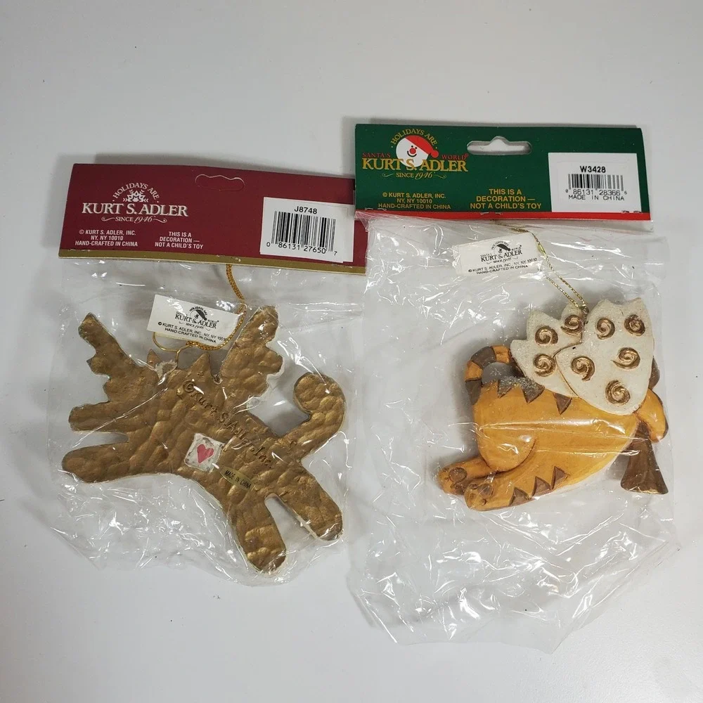 2 Kurt Adler Glitter Cat Angels Christmas Ornament Brown Orange Kittens New NIP